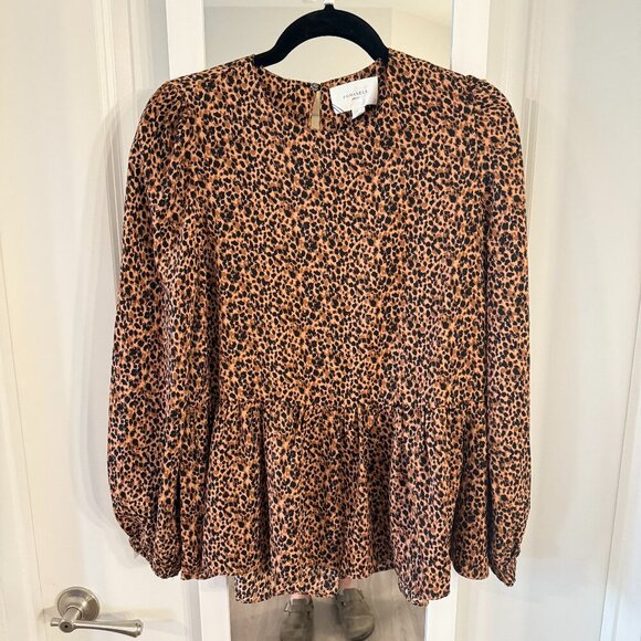 Tuckernuck Pomander Place Leopard Carlota Peplum Puff Sleeve Top Size Small - Picture 2 of 6
